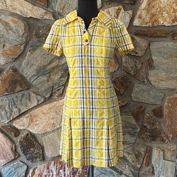 Arkin Collection Dresses & Skirts - VTG Arkin Collection Yellow Blue Plaid Dress S
